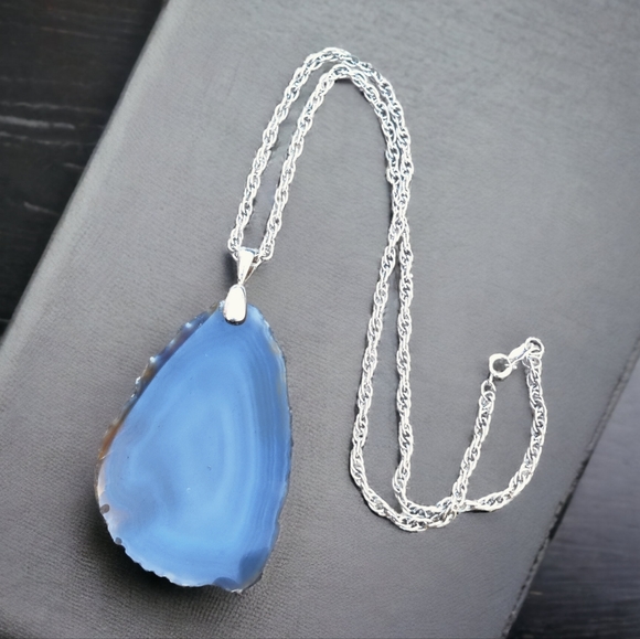 Vintage JTC Sterling agate pendant necklace - Picture 1 of 11